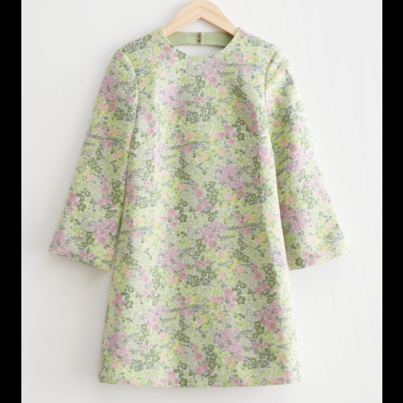 NWT & Other Stories Open Back Jacquard Mini Dress SIZE 36 mint green floral - Picture 5 of 9